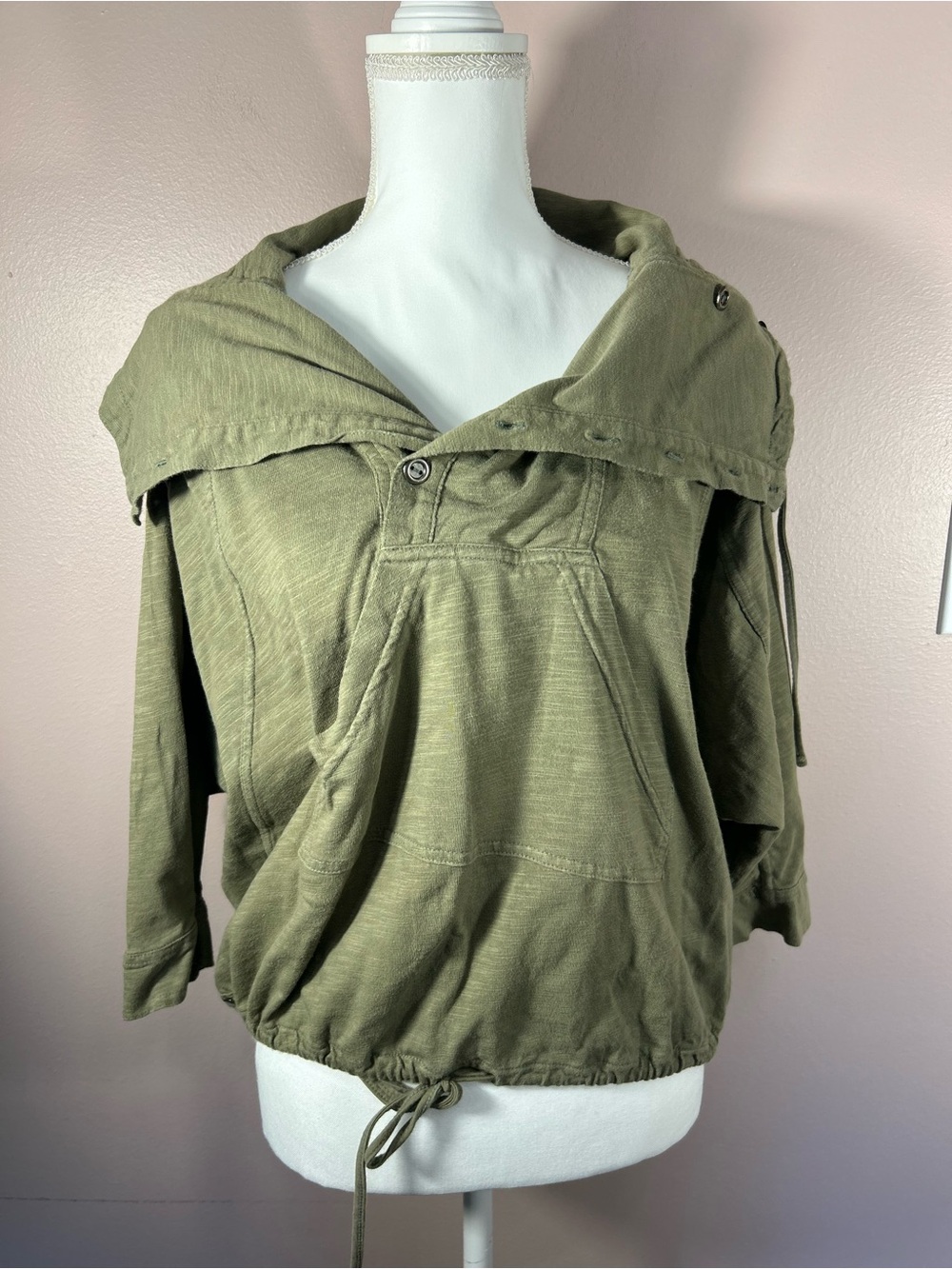 Olive Hooded Pullover Jacket - Women